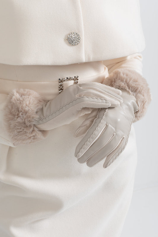 PU Leather Faux Fur Trim Gloves