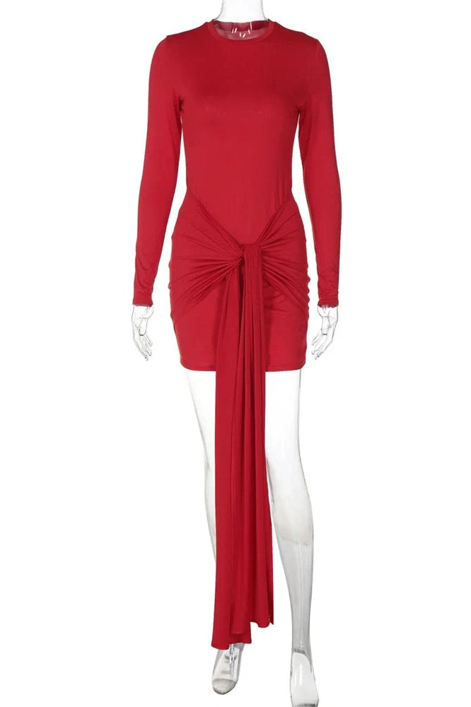 Pleated A-Line Mini Dress with Slim Fit and Long Sleeves