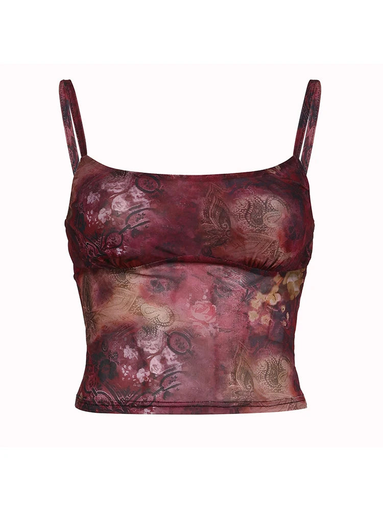 Camisola corta ajustada sin mangas con estampado paisley vintage navideño para mujer