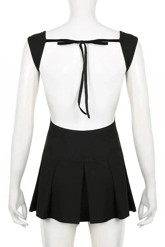 Sleeveless A-Line Bodycon Mini Dress with Tie-Up Detail