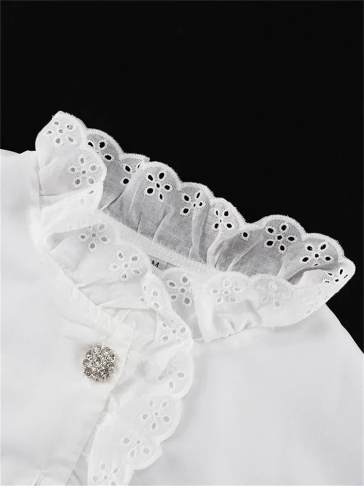 Female Glitter Ruffled Shirts Top Inner Patchwork Long Sleeve Casual Commute Clothes Hollow Out Elegant Women’s Blouses