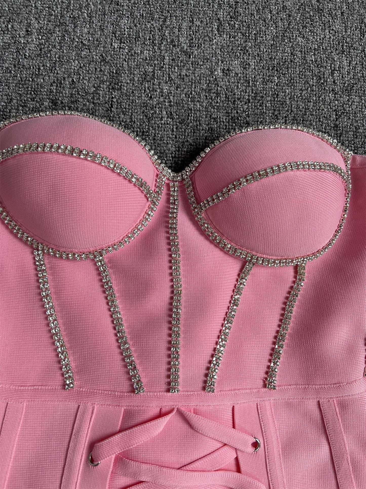 Xenia Bandage Dress with Laced Up Rhinestone Detail