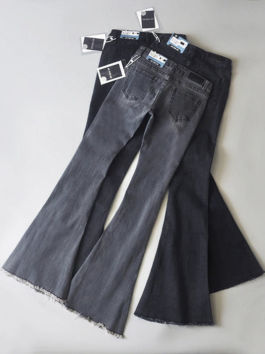 Retro Low Waist Blue Jeans For Women 2025 Bodycon Flared Pants Ladies Basic Slim Fit Summer Street Casual Jeans Woman