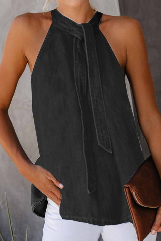 Top de chaleco holgado con cuello redondo