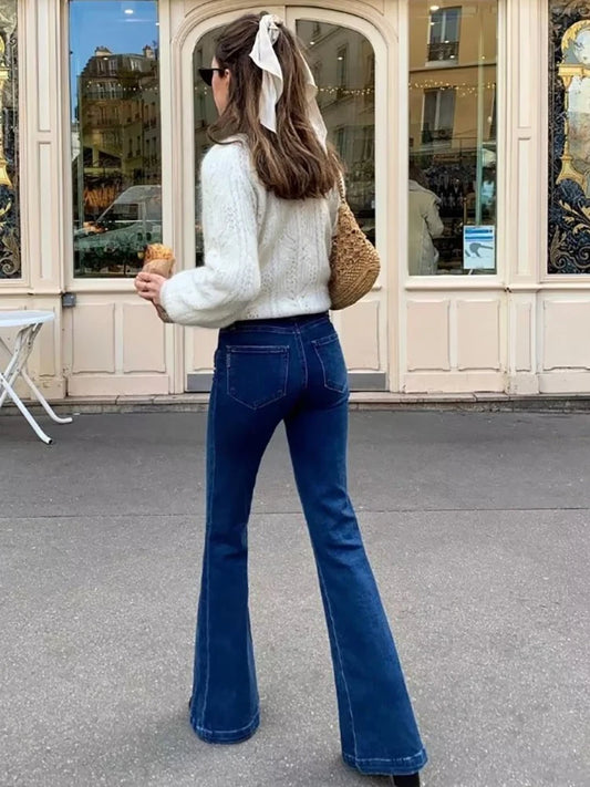 Flare Jeans Women Summer Streetwear Bodycon Long Denim Pants 2025 Blue Elastic Fashion Y2K Trousers High Waisted Jeans