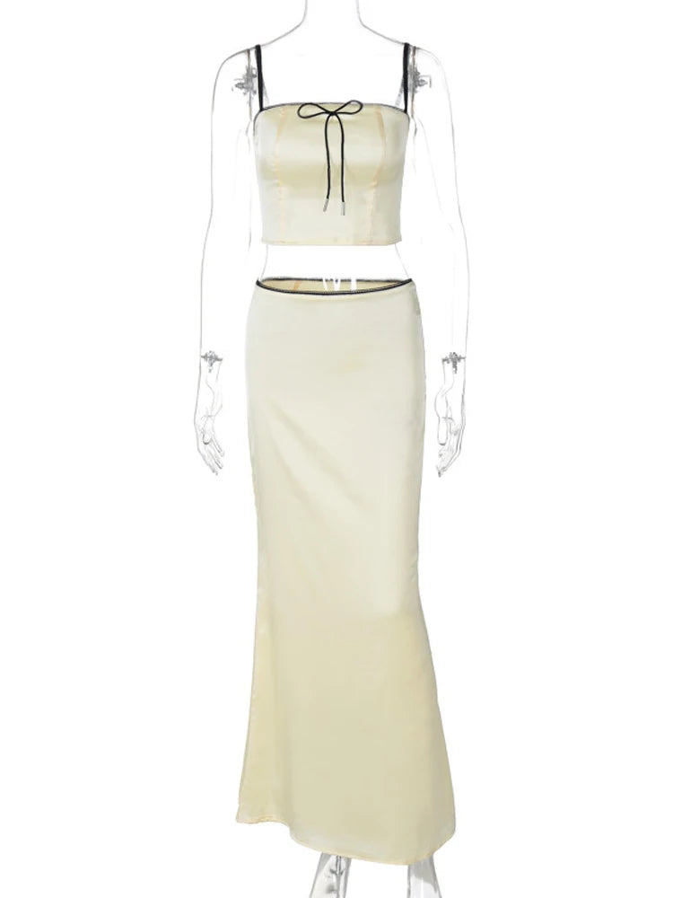 Conjunto de falda de cintura alta con tirantes y ombligo descubierto para mujer, de color liso, estilo fiesta, 2025