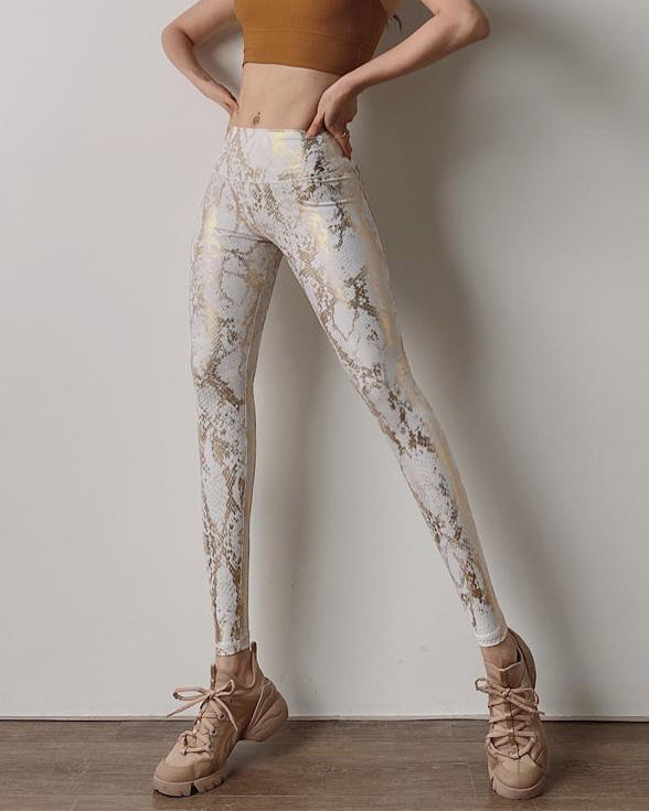 High Elastic Bronzing Snakeskin Pattern Peach Hip High Waist Hip Lifting Quick Drying Tight Elastic Yoga Pants