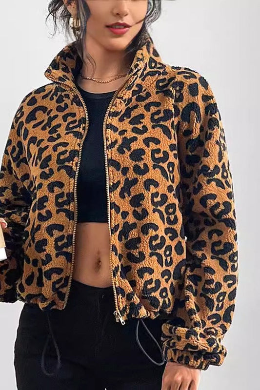 Cozy Leopard Print Fleece Coat