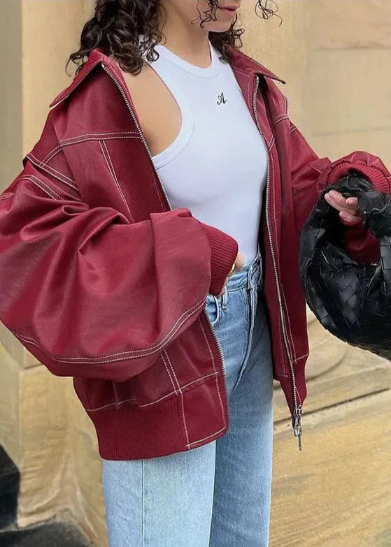 Oversized Red Zipper Jacket