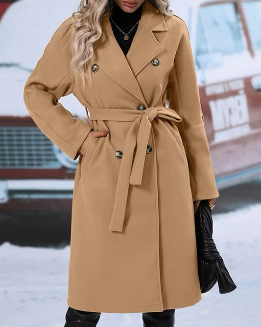 Pure Color Lapel Thick Lapel Trench Coat