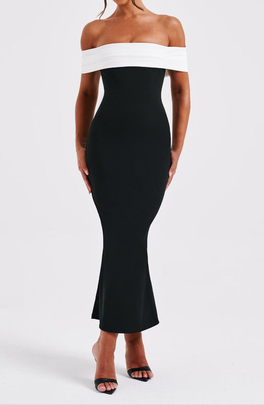 Regina Midi Dress-Black/White
