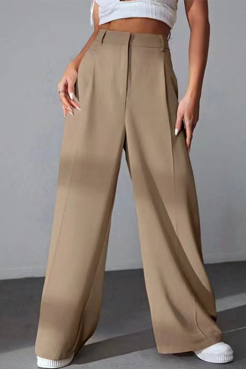 Pantalones anchos de tiro alto con bolsillos
