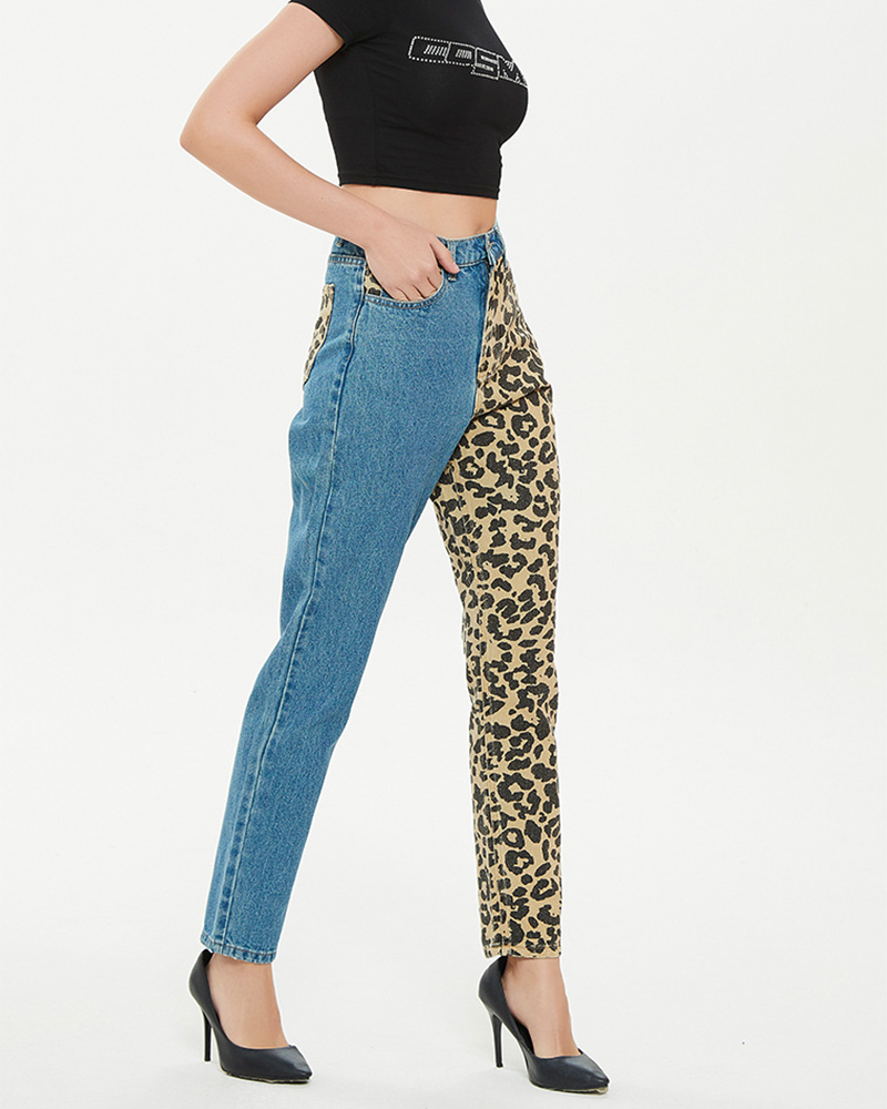 Straight-Leg Leopard Print Jeans