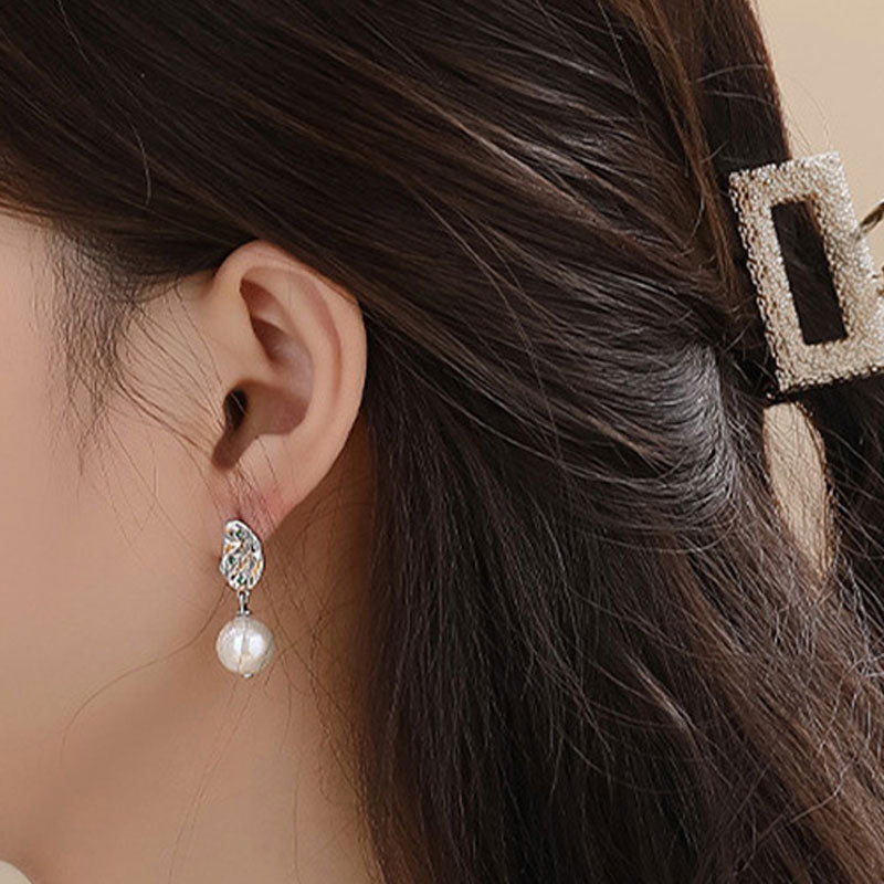 Emerald CZ Hammered Baroque Pearl Drop Earrings