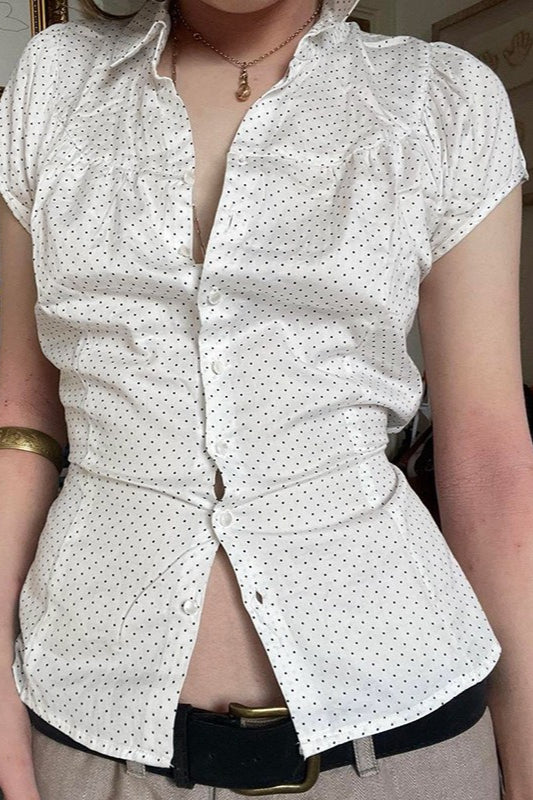 Satin Polka Dot Short Sleeve Blouse