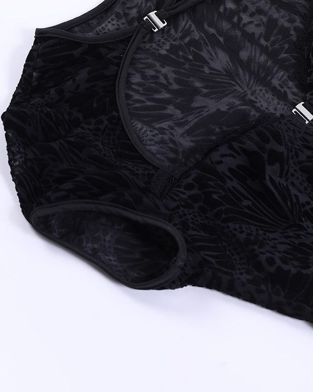 Slim Fit Velvet Lace Hollow Short Dress