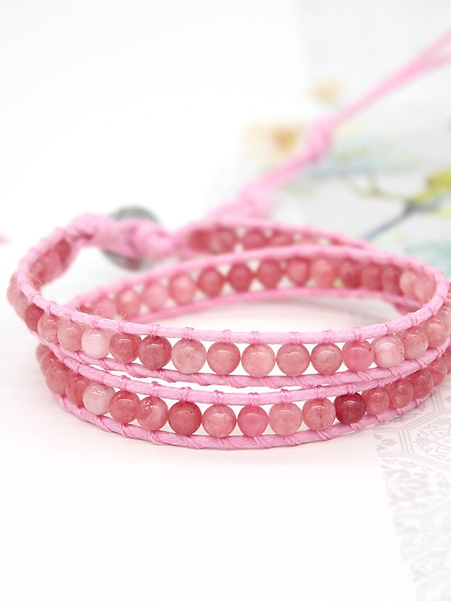 1 pc Multi-color stone wax thread braided multi-layer wound beaded bracelet ornaments for Women