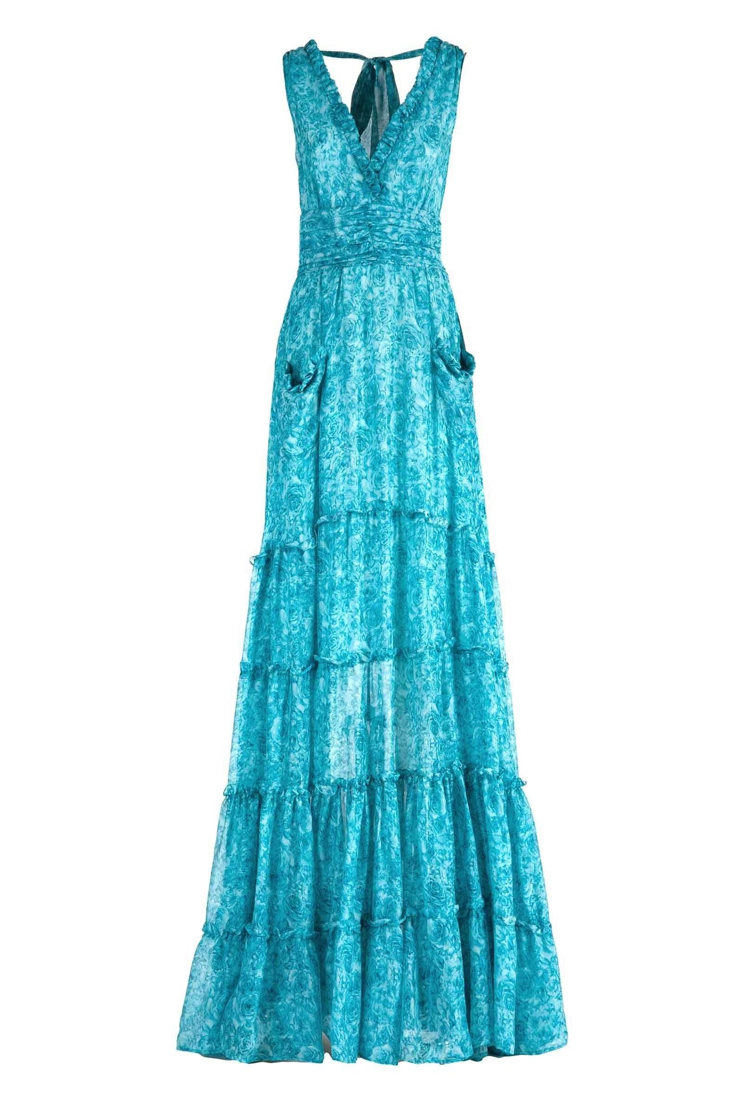 Vestido largo sin mangas con escote en V y estampado floral