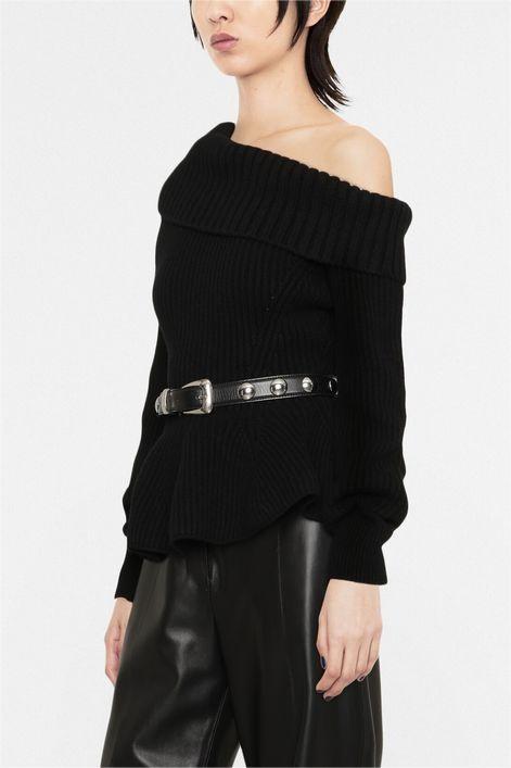 Suéter de punto de manga larga con cuello diagonal