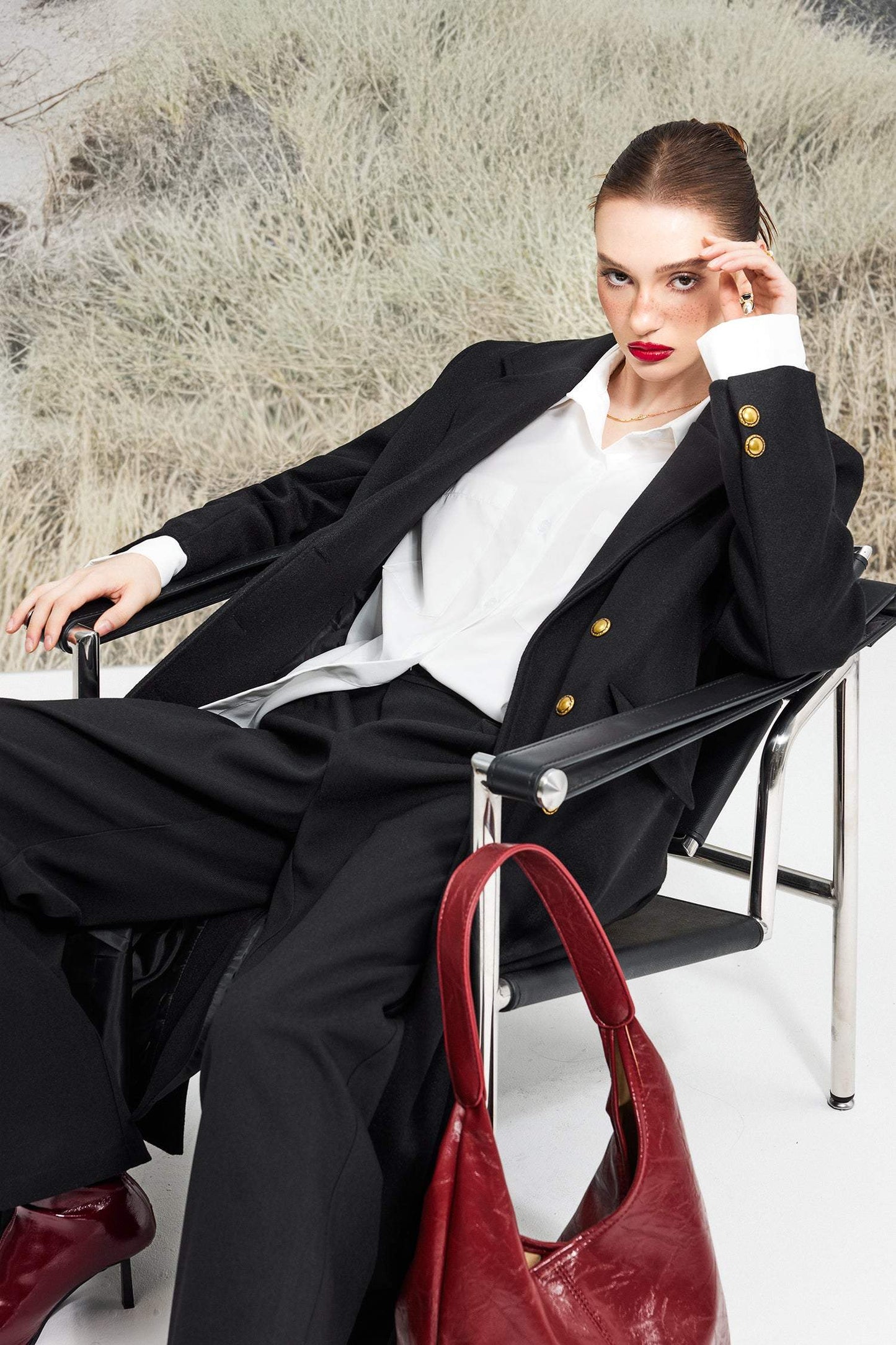 Solid Faux Leather Large Capacity Tote Shopper Bag Red