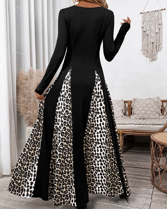 Long Sleeve Leopard Print Dress