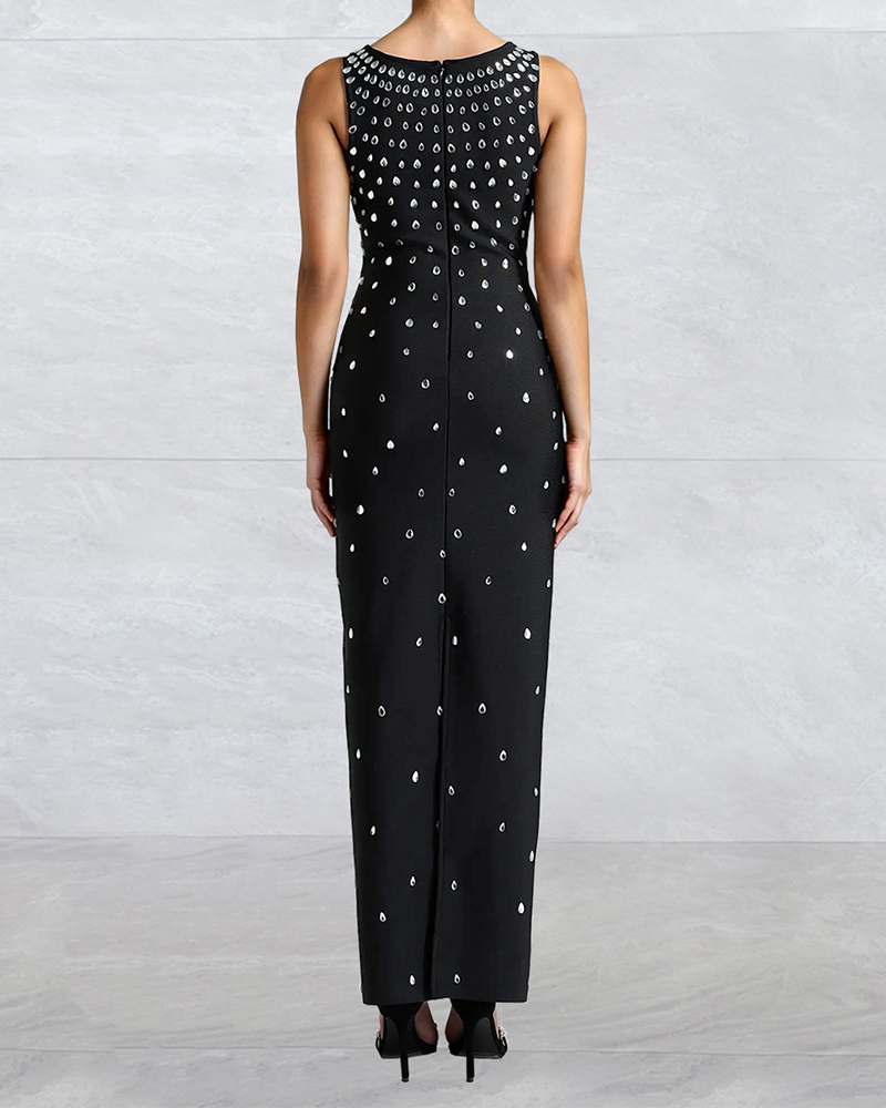 U-Neck Rhinestone Slim Fit Dress