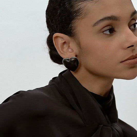 Sandalwood Heart Earrings in Rhodium Plated Finish