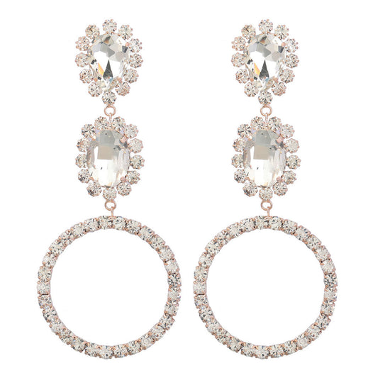 Gold Triple Drop Earrings with Luxury Gem Detail and Crystal Embellishments
