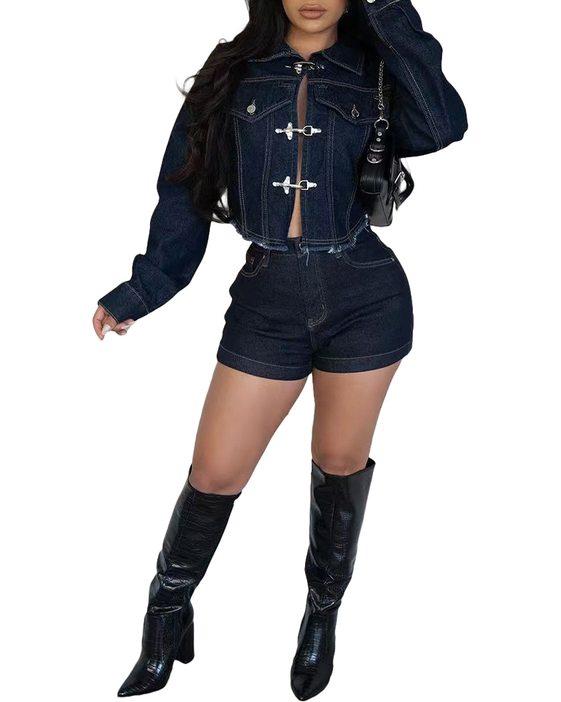 Stretch Denim Shorts Set