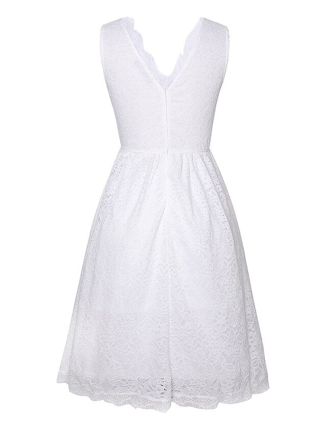 1950s Vintage Vintage Dress Midi Dress Date Vacation Lace Plain V Neck Sleeveless Black White S M L XL for Women