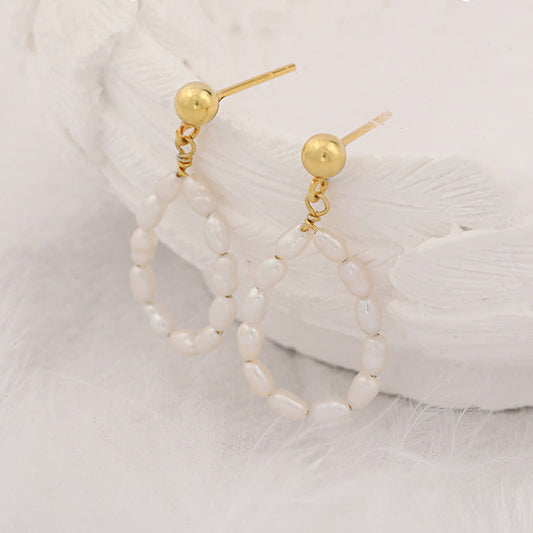 Two Tone Sterling Silver Plated Baroque Pearl Hoop Earrings