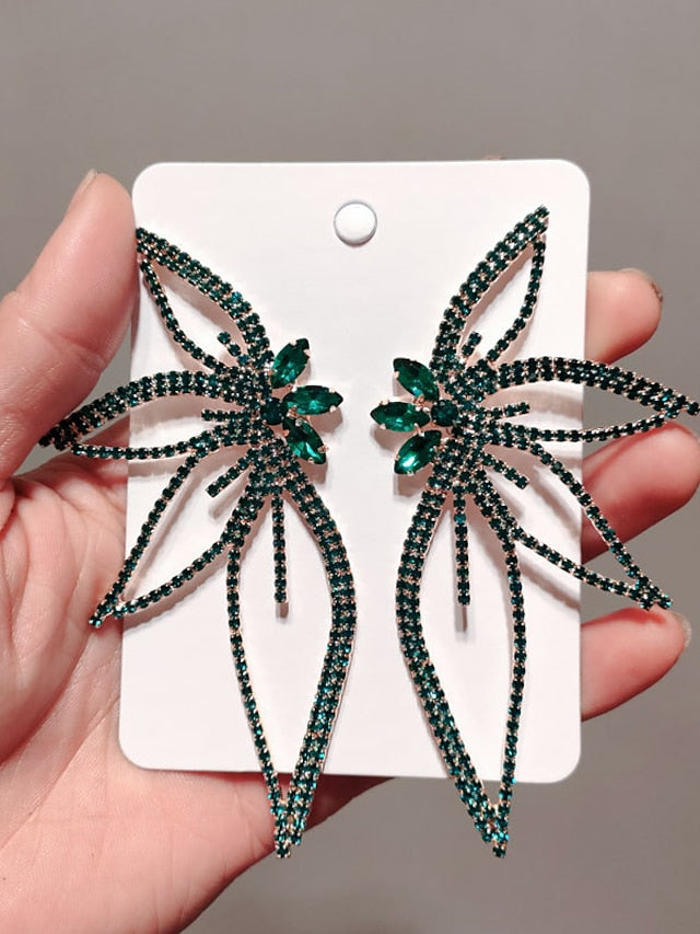 1 Pair Rhinestone Alloy Leaf Statement Earrings For Party Evening Daily for Women
