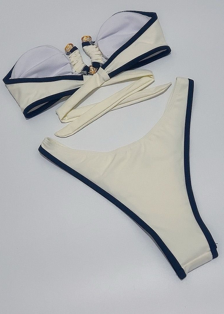 Capri Bandeau Bikini Set with Gold Charm Accents