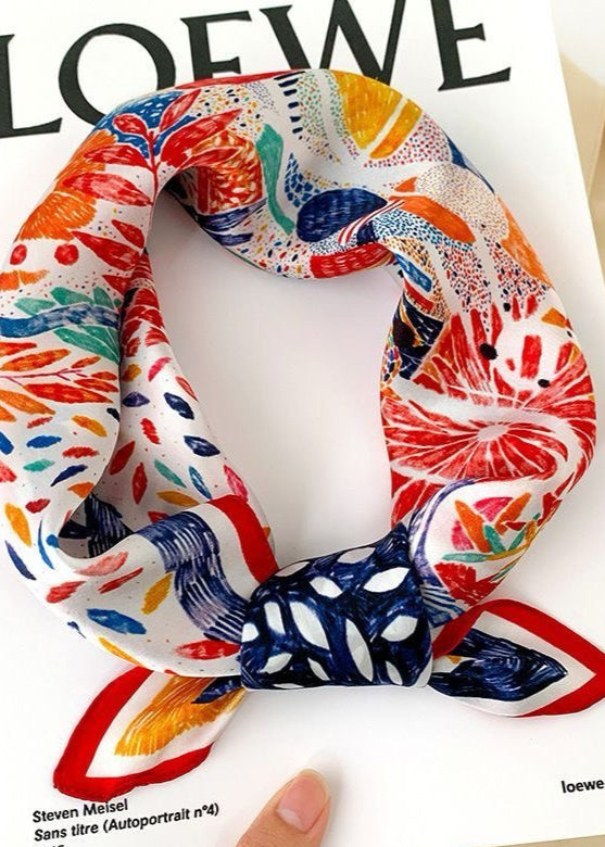 Colorburst Muse - Abstract Red Satin Square Scarf