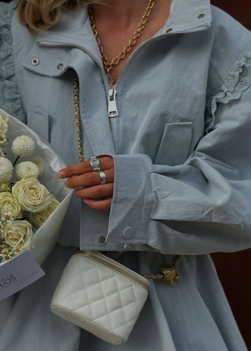 Aurora - Ruffle-Trim Zip-Up Mini Dress with Belt