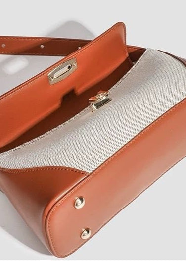 LinenEdge Flap Shoulder Bag – Two-Tone Canvas & Faux Leather Purse
