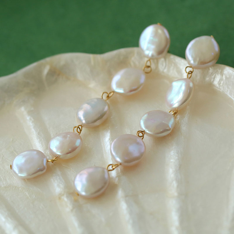 18K Gold Plated Long Baroque Pearl Drop Earrings