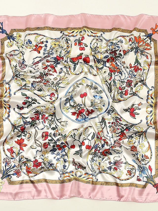 1PC Summer Hot Silk Scarf Square Women Flower Shawls And Wraps Fashion Office Big Hair Neck Hijabs Foulard Scarves 90*90CM for Women