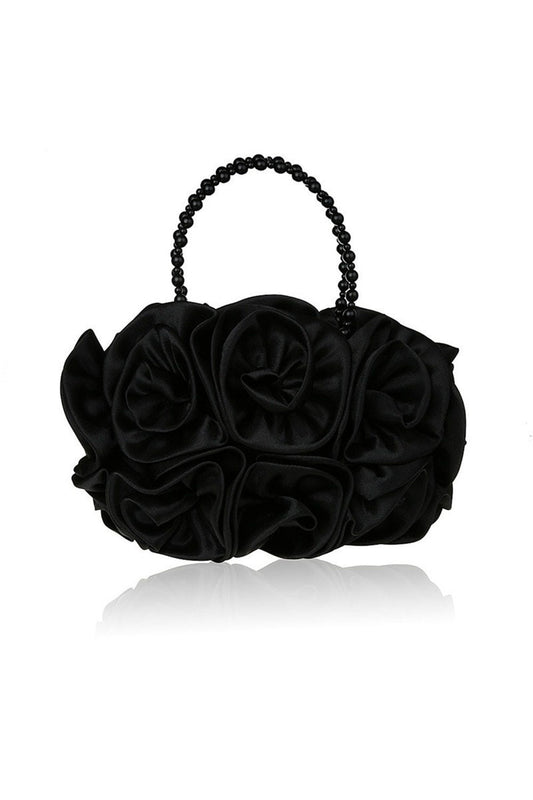Satin Rosettes Pearl Handbag