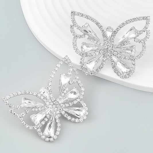 Crystal Butterfly Earrings with Shimmery Silver Plating