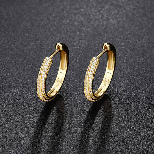 Pave Moissanite Round Cut Sterling Silver Hinge Hoop Earrings