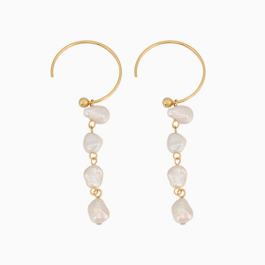 Sterling Silver Plated Two Tone Baroque Pearl C Hoop Drop Earrings