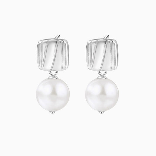 Sterling Silver Plated Two Tone Square Baroque Pearl Drop Earrings