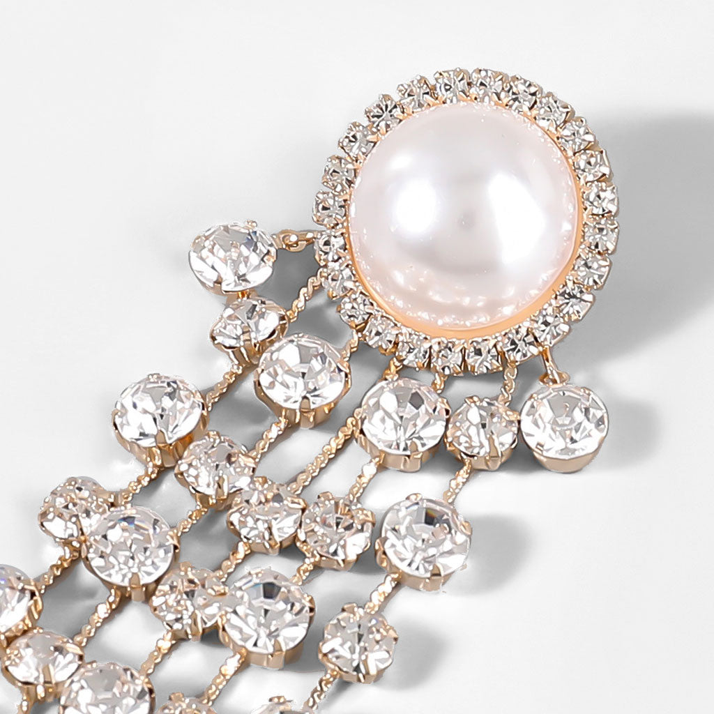 Pearl and Crystal Chandelier Earrings in Gold