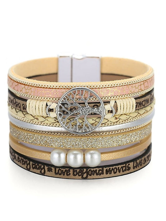 1PC Classic Fashion Vintage Theme Statement Rock Leather Pearl Bracelet Jewelry 5# For Halloween Gift Daily Beach for Women