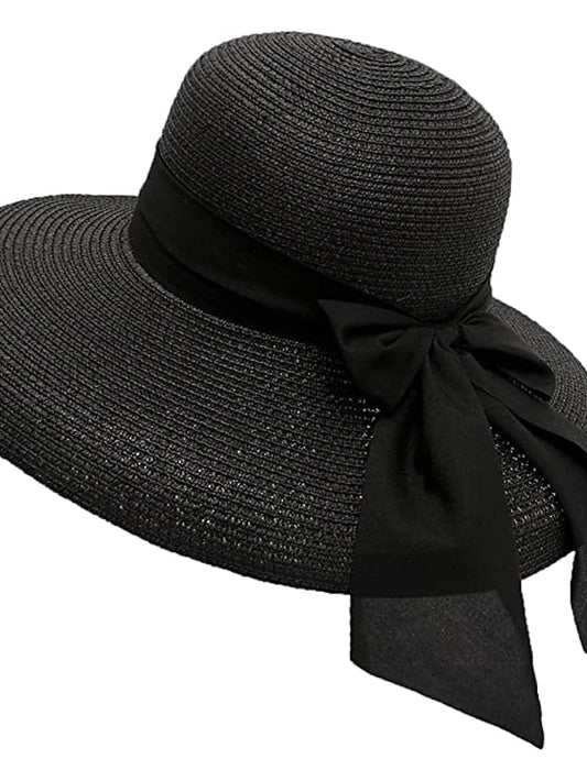 1 pcs Straw Sun Hat Summer Beach Hat UV UPF Wide Brim Straw Hat Foldable for Travel for Women