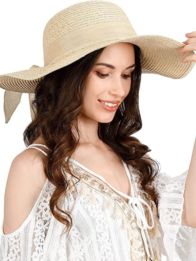 1 pcs Beach Straw Sun Hat Large Ladies Foldable & Packable Floppy Hats with Wide Brim-UPF 50 UV Protection Summer Sunhat for Women