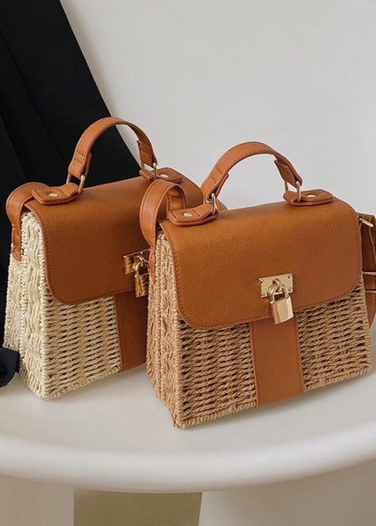 Isla - Woven Rattan Crossbody Bag with Faux Leather Trim