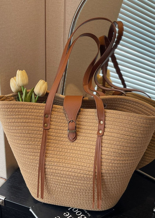 Mira - Oversized Braided Tote Bag with Buckle Accent