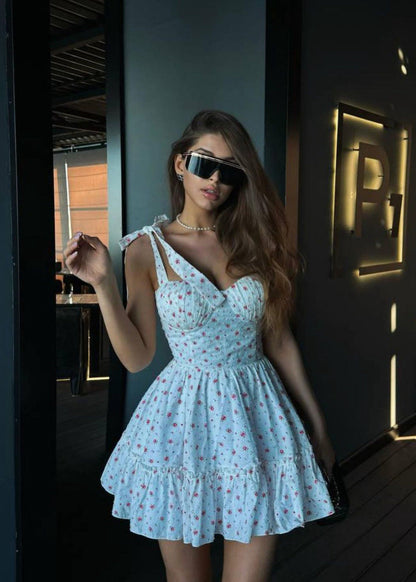 Blossom Charm - Floral Tie-Strap Mini Dress